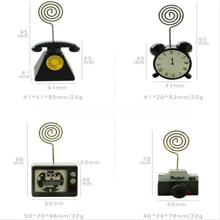 2 PCS Wooden Cartoon Card Stock Notes Folder Photo Clip Card Message Clip Office Supplies Information Clip, Type:Alarm clock