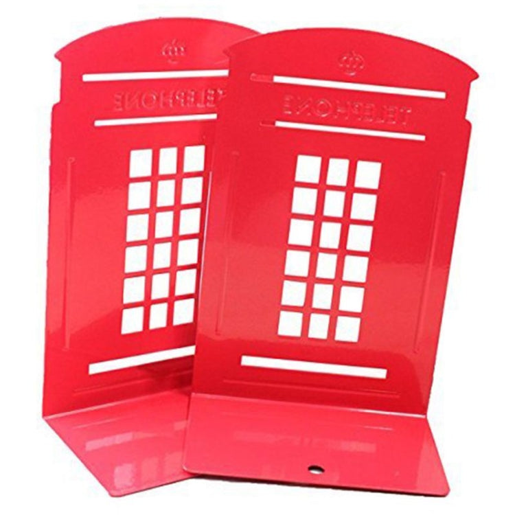 1 Pair Telephone Booth Design Anti-Skid Bookends Book Shelf Holder Stationery (Red)(Red)
