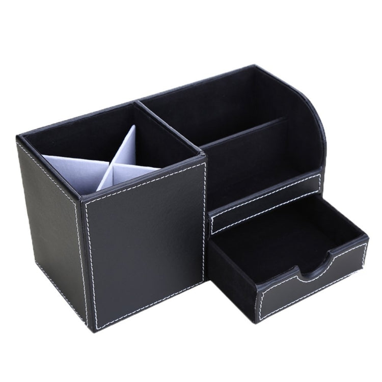 PU Leather Multi-function Desk Stationery Organizer Pen Storage Box(Black)