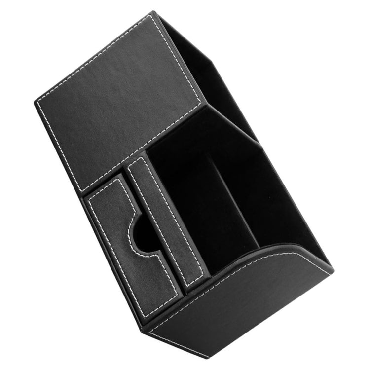 PU Leather Multi-function Desk Stationery Organizer Pen Storage Box(Black)
