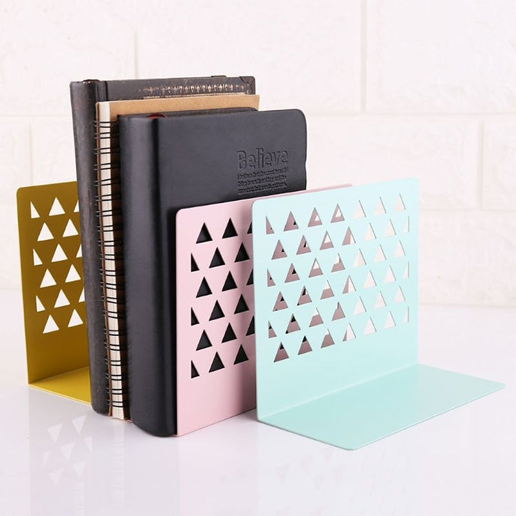 Metal Triangular Hollow Desktop Organizer Bookends Support Stand Holder Shelf Bookrack Home Office Supplies
