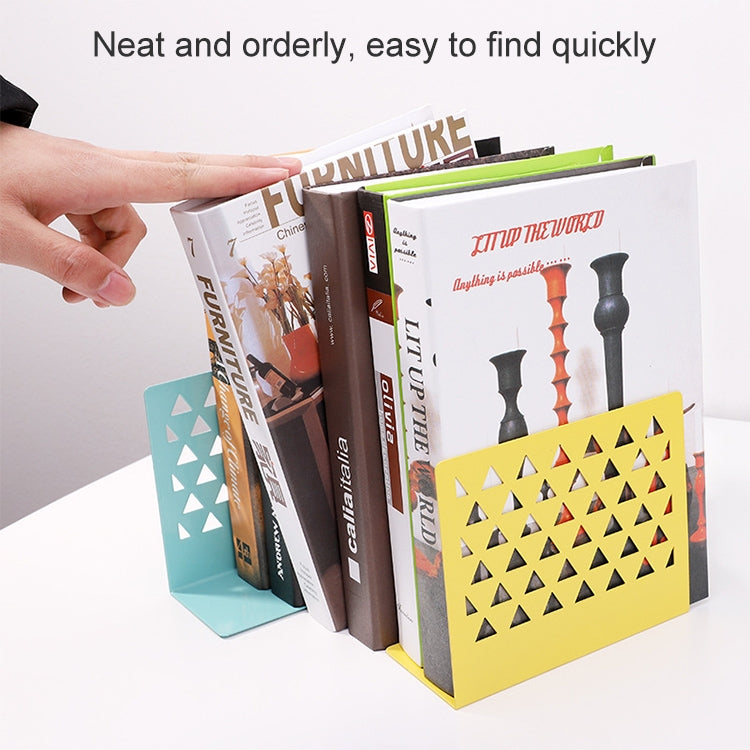 Metal Triangular Hollow Desktop Organizer Bookends Support Stand Holder Shelf Bookrack Home Office Supplies