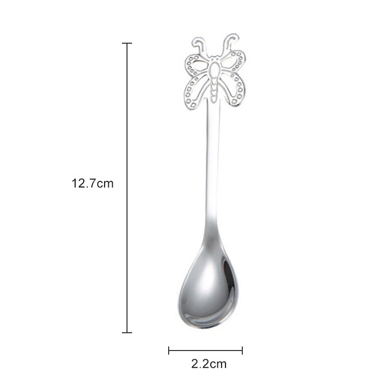 Multicolor Stainless Steel Butterfly Coffee Spoon Fruit Cold Drink Ice Cream Dessert Tea Spoon, Color:Silver