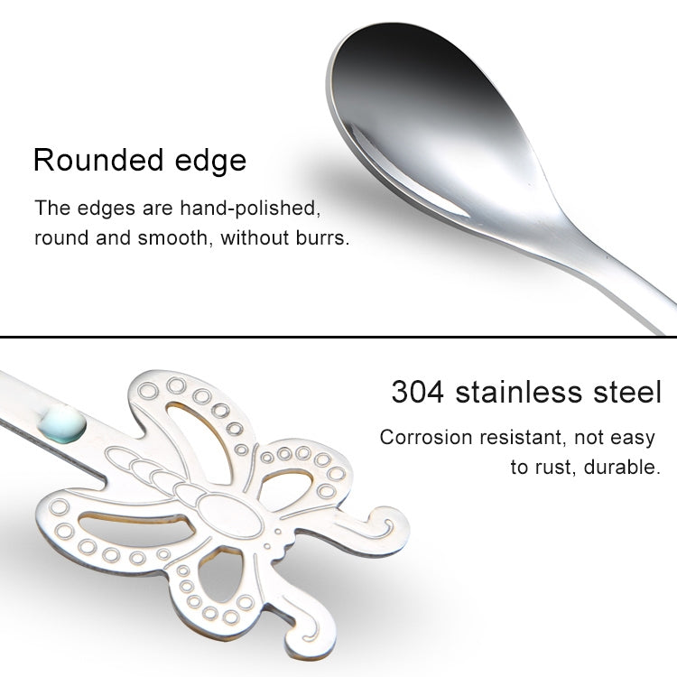 Multicolor Stainless Steel Butterfly Coffee Spoon Fruit Cold Drink Ice Cream Dessert Tea Spoon, Color:Blue