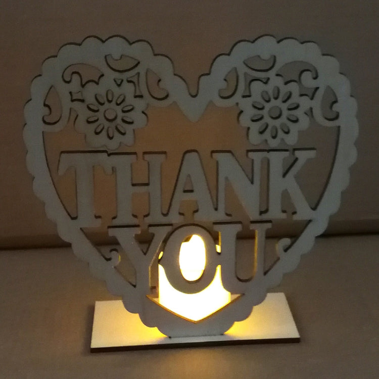 2 PCS Creative Heart Shaped Wooden Decoration Romantic Wooden Sign LED Candle Light