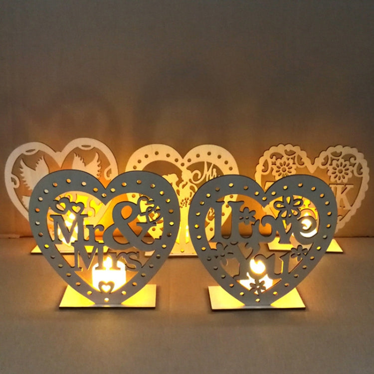 2 PCS Creative Heart Shaped Wooden Decoration Romantic Wooden Sign LED Candle Light