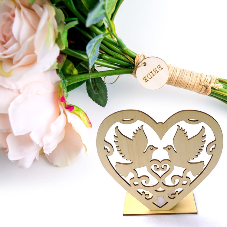 2 PCS Creative Heart Shaped Wooden Decoration Romantic Wooden Sign LED Candle Light