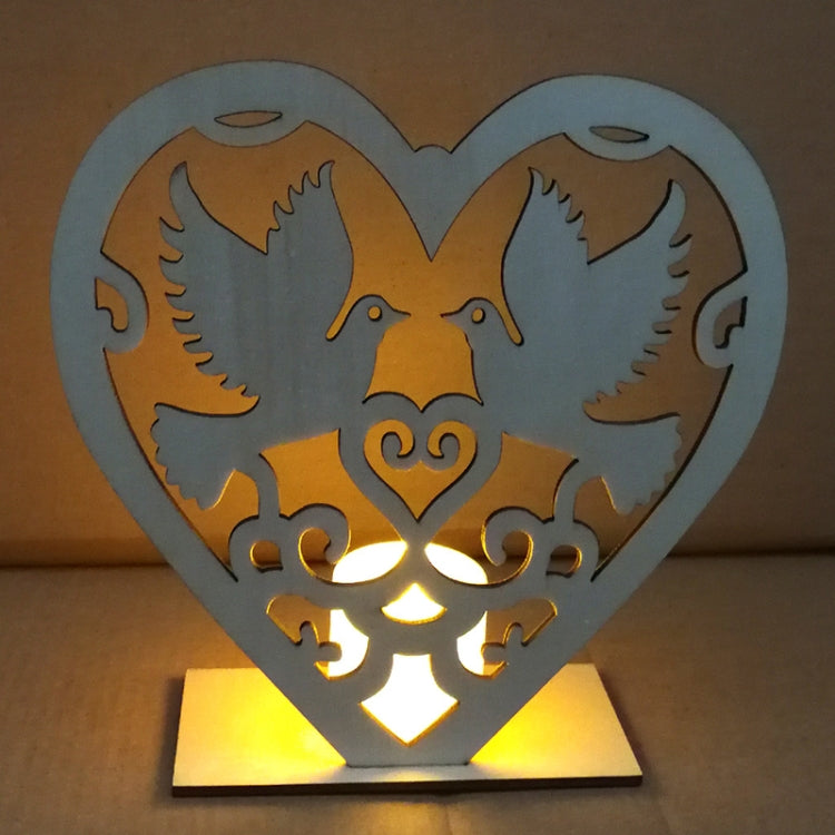 2 PCS Creative Heart Shaped Wooden Decoration Romantic Wooden Sign LED Candle Light