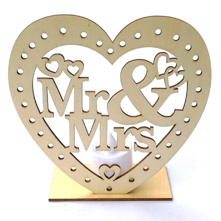 2 PCS Creative Heart Shaped Wooden Decoration Romantic Wooden Sign LED Candle Light