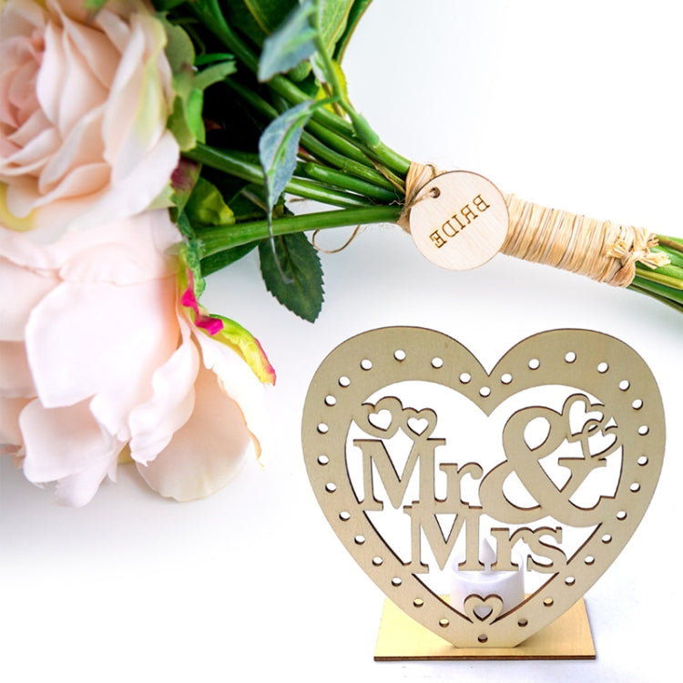 2 PCS Creative Heart Shaped Wooden Decoration Romantic Wooden Sign LED Candle Light