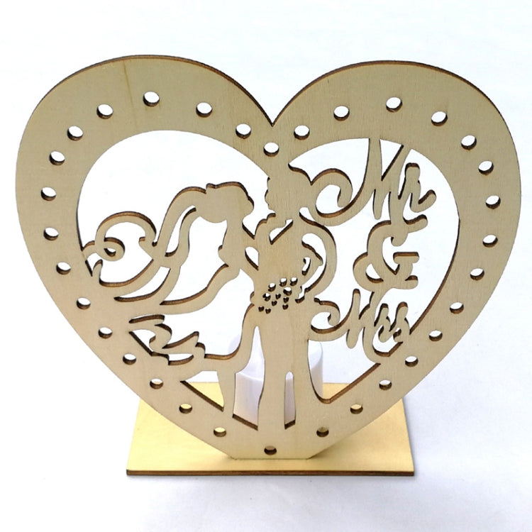 2 PCS Creative Heart Shaped Wooden Decoration Romantic Wooden Sign LED Candle Light