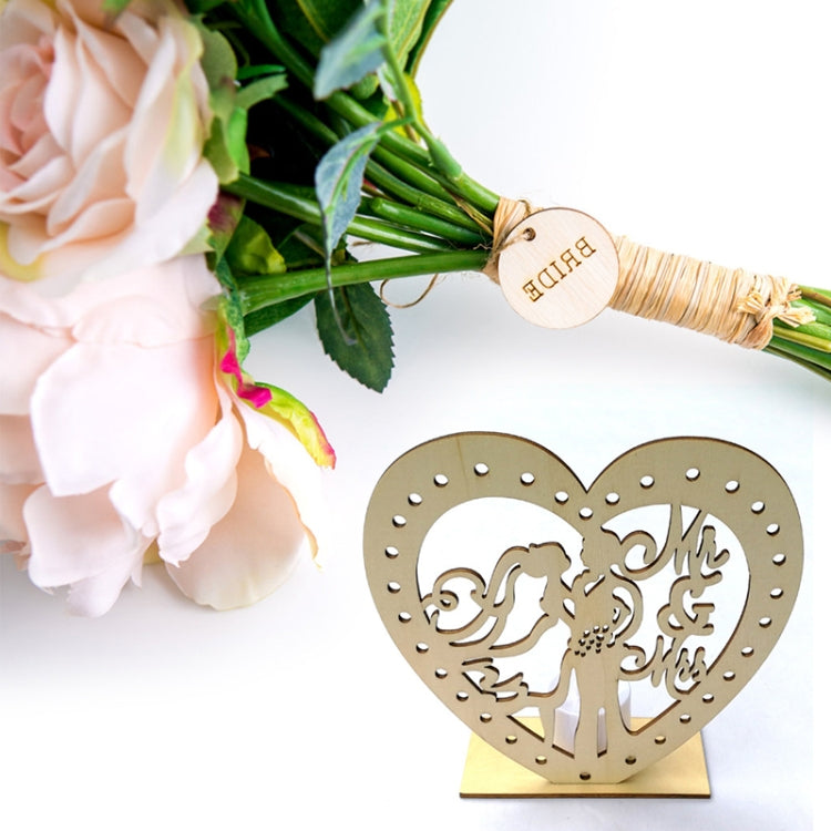 2 PCS Creative Heart Shaped Wooden Decoration Romantic Wooden Sign LED Candle Light