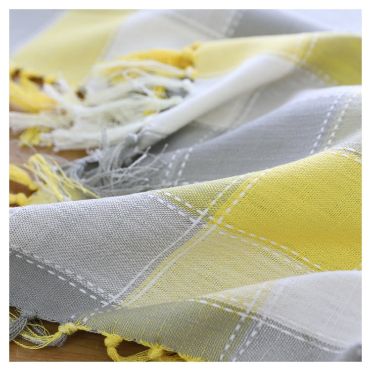 Checked Jacquard Cotton Linen Tablecloth With Tassel, Size:110x160cm