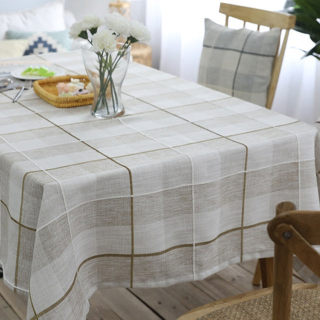 Grid Pattern Cotton Linen Cotton Table Cloth For Dustproof Home Decor Dinner Table Cover, Size:60x60cm