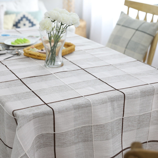 Grid Pattern Cotton Linen Cotton Table Cloth For Dustproof Home Decor Dinner Table Cover, Size:90x90cm