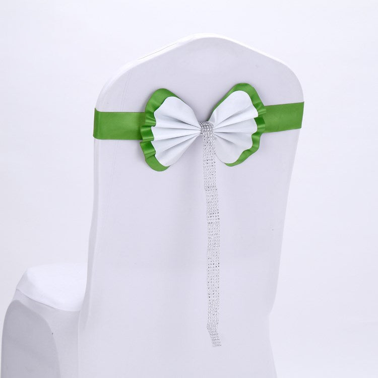 Bow Tie Leather Satin Chair Sash Bands For Wedding Party Spandex Chair Cover For Hotel Chair Decor, Color:Green