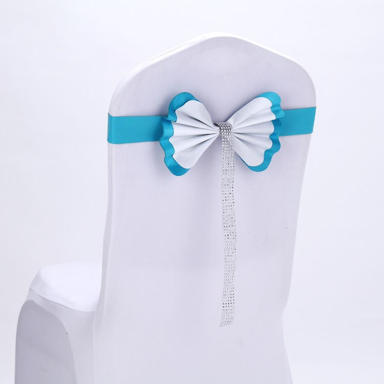 Bow Tie Leather Satin Chair Sash Bands For Wedding Party Spandex Chair Cover For Hotel Chair Decor, Color:Sky Blue
