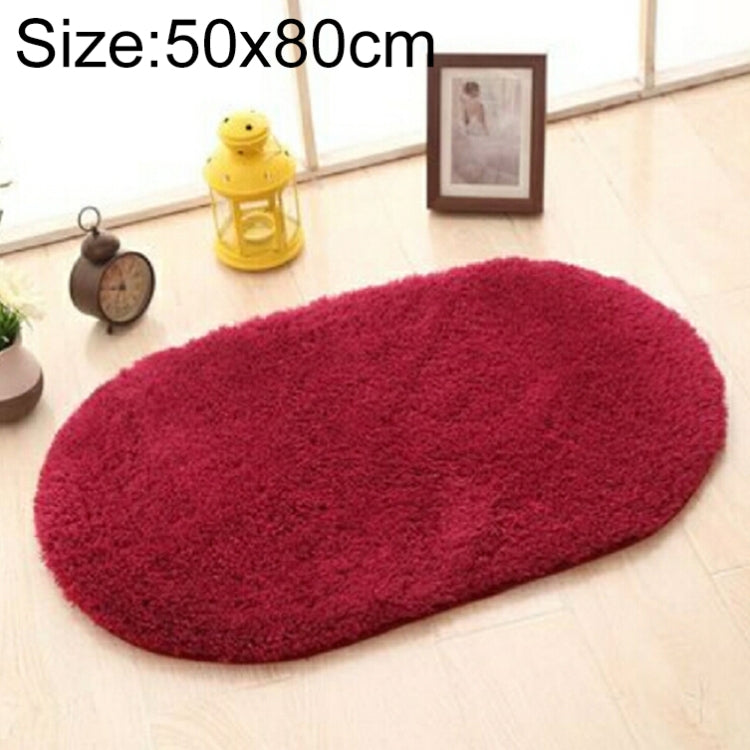 Faux Fur Rug Anti-slip Solid Bath Carpet Kids Room Door Mats Oval  Bedroom Living Room Rugs, Size:50x80cm