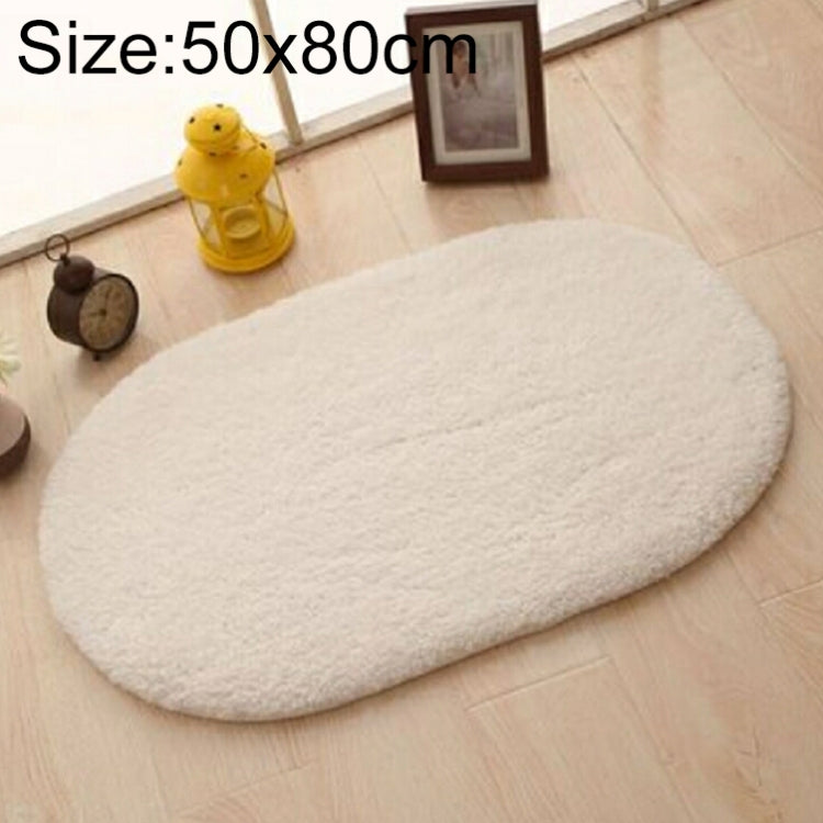 Faux Fur Rug Anti-slip Solid Bath Carpet Kids Room Door Mats Oval  Bedroom Living Room Rugs, Size:50x80cm