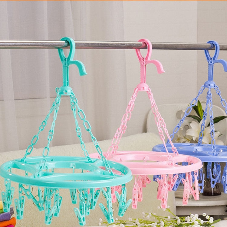 2 PCS 18 Clips Drying Rack Sock Holder Portable Folding Cloth Hanger Rack