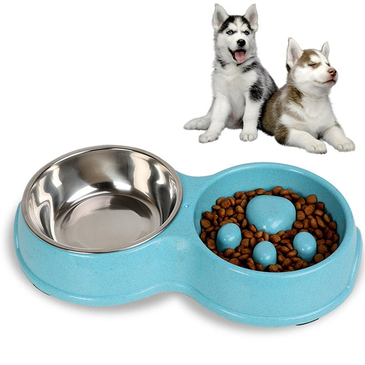 Slow Food Anti-choke Stainless Steel Double Bowl Pet Non-slip Cat Food Bowl
