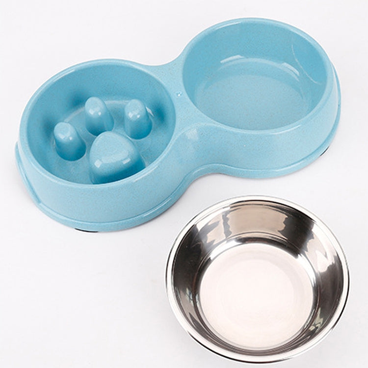 Slow Food Anti-choke Stainless Steel Double Bowl Pet Non-slip Cat Food Bowl