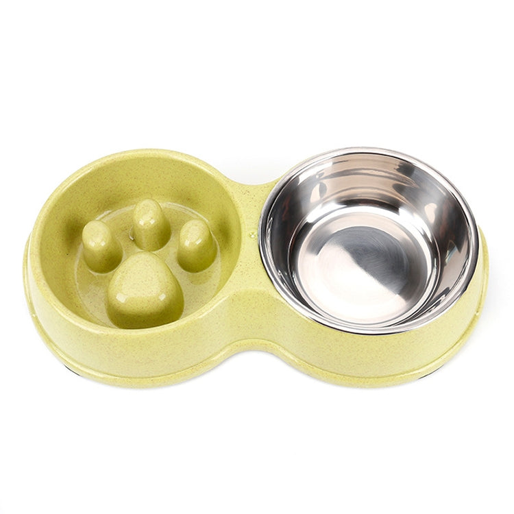 Slow Food Anti-choke Stainless Steel Double Bowl Pet Non-slip Cat Food Bowl