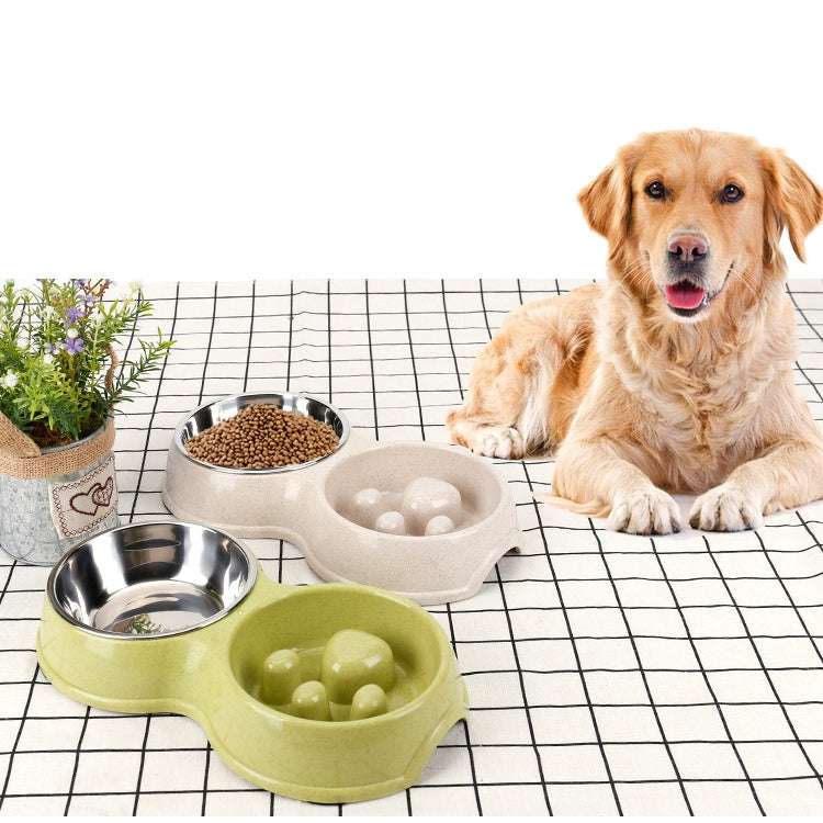 Slow Food Anti-choke Stainless Steel Double Bowl Pet Non-slip Cat Food Bowl