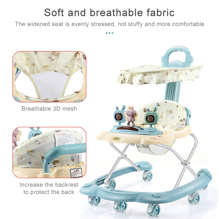 Baby Walker Anti-O-leg Multi-function Anti-rollover Trolley, Style:With Awning, Specifications:Regular Version(Pink)