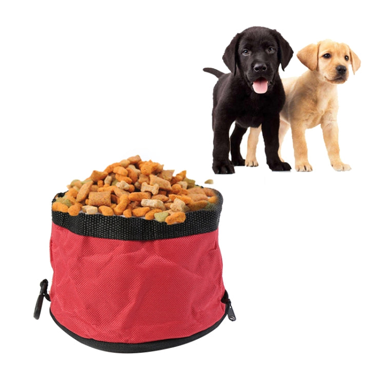 Pet Travel Portable Folding Oxford Cloth Waterproof Dog Bowl with Zipper(Red)