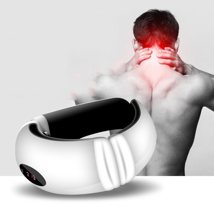 Cervical Massager Acupuncture Electric Pulse Hot Compression Neck Massage Physiotherapy Apparatus Neck Care Apparatus, Style:Battery Models(White)