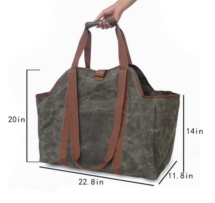 One Shoulder Portable Dual-use Waterproof Waxed Canvas Double Handle Wear-resistant Logging Bag(Gray-green)