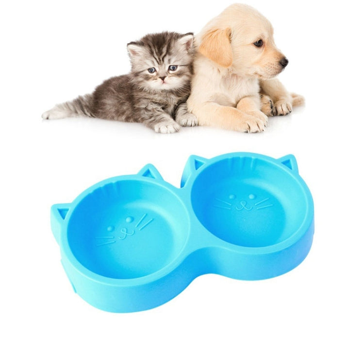 Dog and Cat Face Printed Double Bowl  Plastic Food Bowl Pet Products