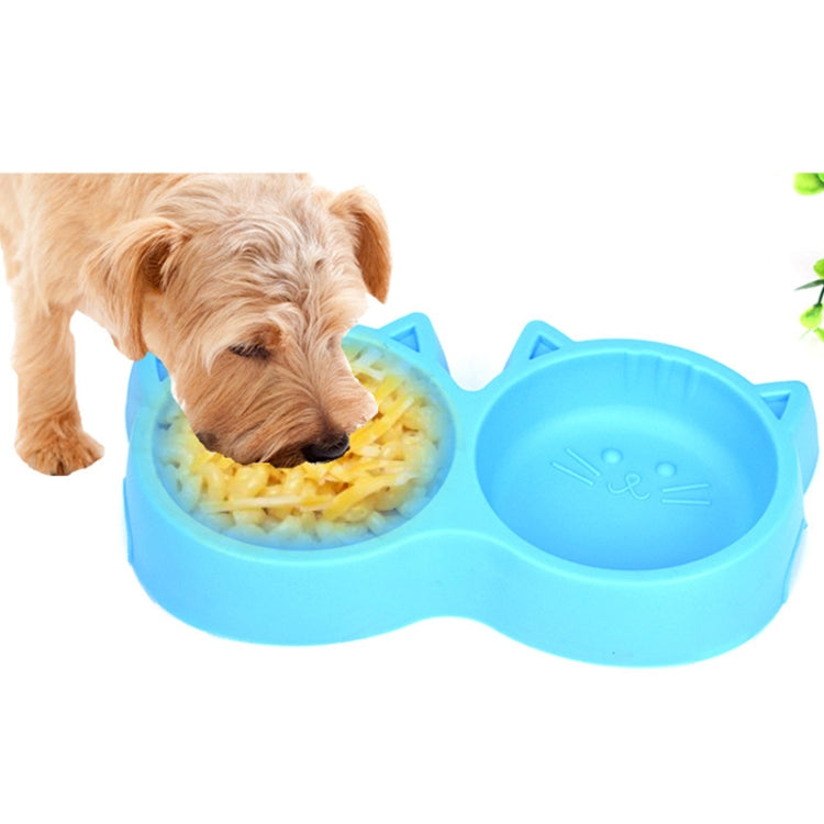 Dog and Cat Face Printed Double Bowl  Plastic Food Bowl Pet Products