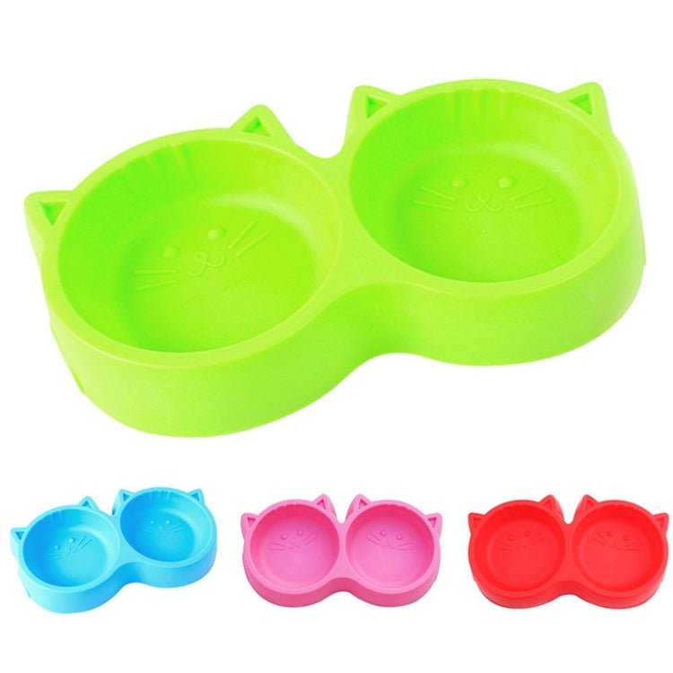 Dog and Cat Face Printed Double Bowl  Plastic Food Bowl Pet Products