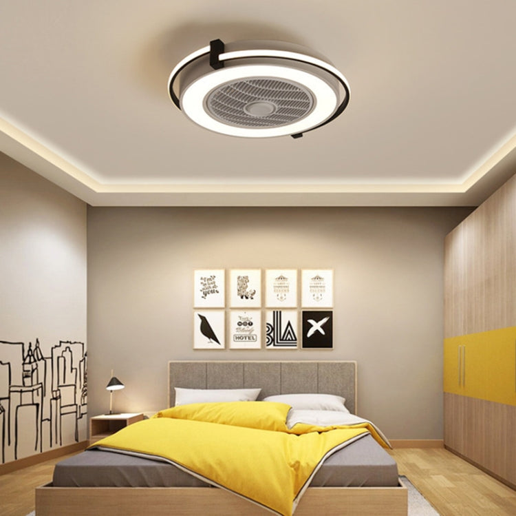 Fan Ceiling Lamp Invisible Children Home Dining Room LED Integrated Electric Fan Bedroom Lamp(Black and White)