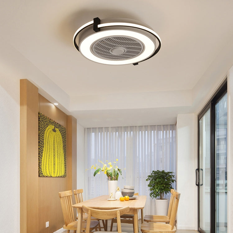Fan Ceiling Lamp Invisible Children Home Dining Room LED Integrated Electric Fan Bedroom Lamp(Black and White)