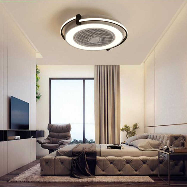 Fan Ceiling Lamp Invisible Children Home Dining Room LED Integrated Electric Fan Bedroom Lamp(Black and White)