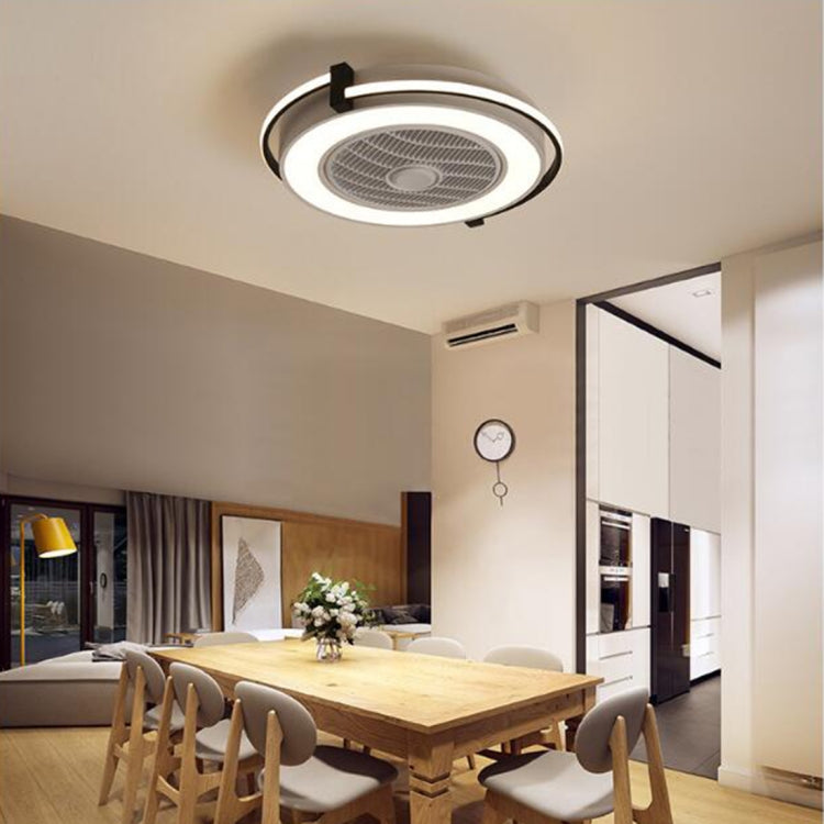 Fan Ceiling Lamp Invisible Children Home Dining Room LED Integrated Electric Fan Bedroom Lamp(Black and White)