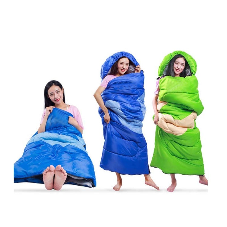 Adult Outdoor Camping Sleeping Bag with Hood Camping Office Lunch Break Home Sleeping Bag Supplies, Colour:Single Blue