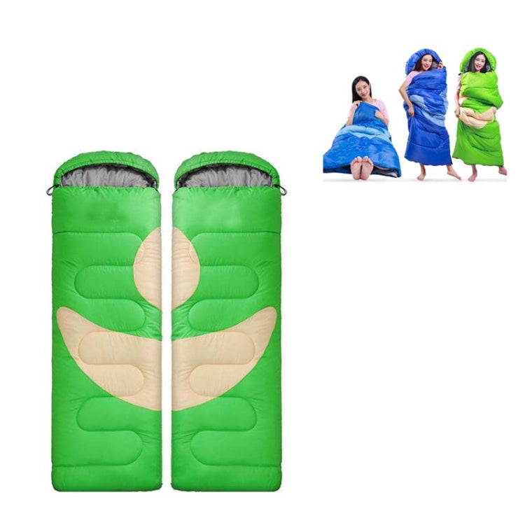 Adult Outdoor Camping Sleeping Bag with Hood Camping Office Lunch Break Home Sleeping Bag Supplies, Colour:Double Green