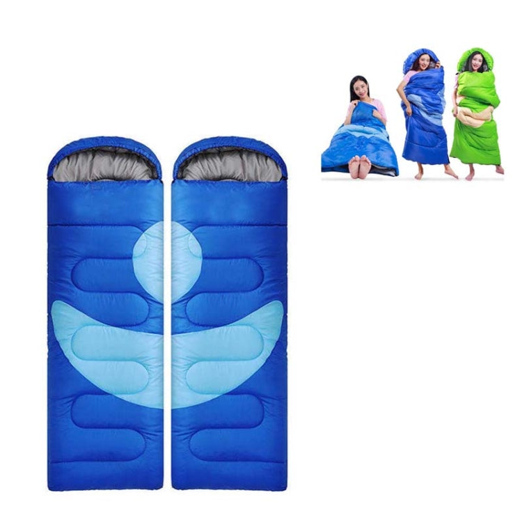 Adult Outdoor Camping Sleeping Bag with Hood Camping Office Lunch Break Home Sleeping Bag Supplies, Colour:Double Blue