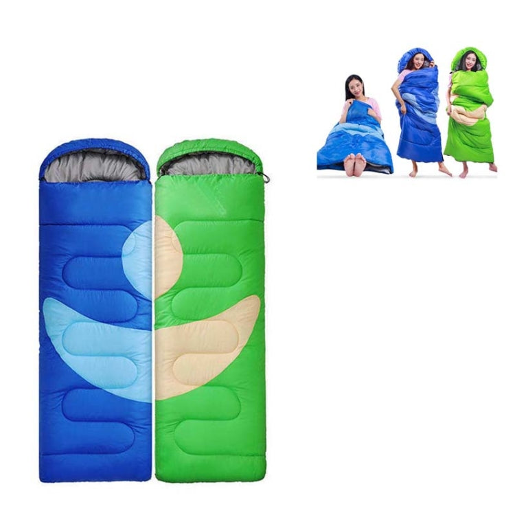 Adult Outdoor Camping Sleeping Bag with Hood Camping Office Lunch Break Home Sleeping Bag Supplies, Colour:Double Blue Green