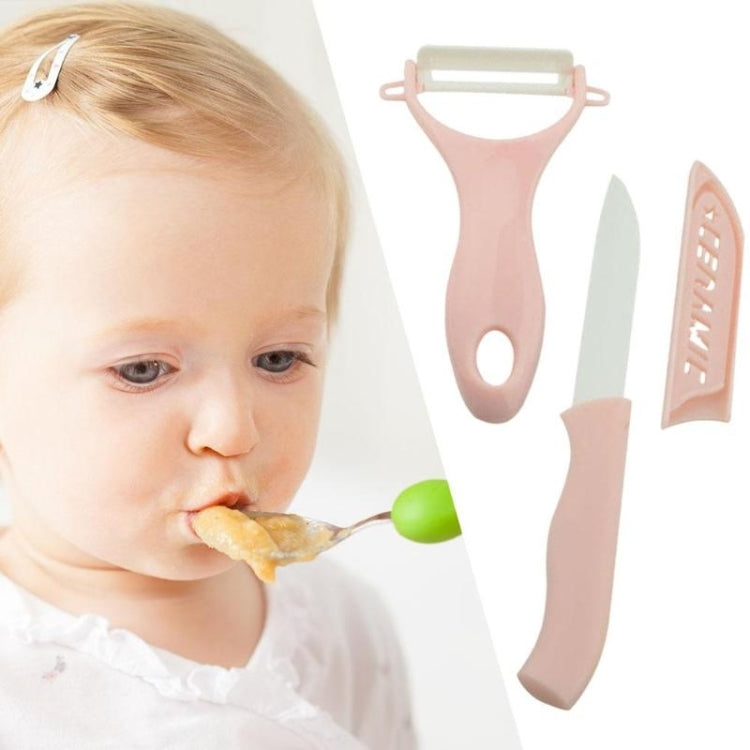 3 in 1Ceramic Fruit Knife Peeler Cutting Board Household Kitchen Tools Set(Pink)