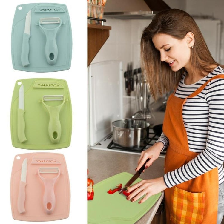 3 in 1Ceramic Fruit Knife Peeler Cutting Board Household Kitchen Tools Set(Pink)