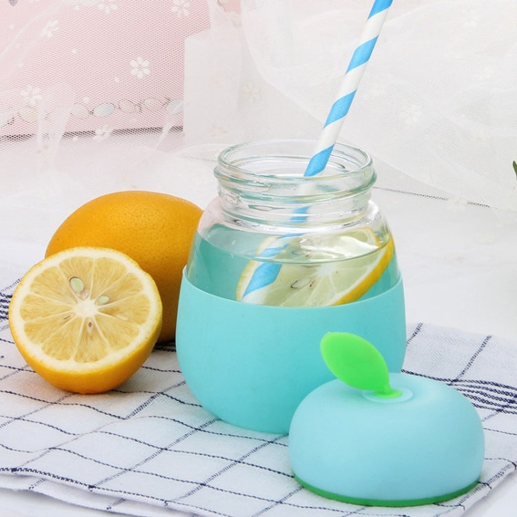 Cute Glass Leak-proof Cup Baby Drinkware Green Leaf Fruit Cup Silicone Sheathed Water Cup