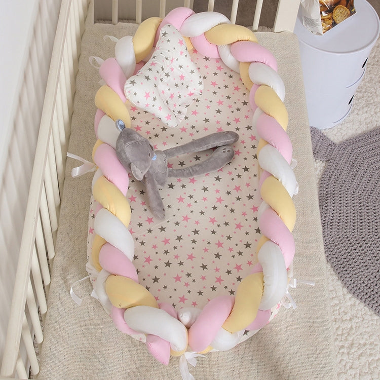 Cotton Woven Folding Portable Crib Bed Bionic Removable and Washable Manual Fence Three-dimensional Protective Crib