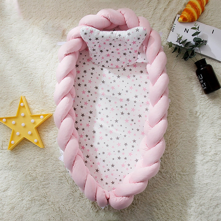 Cotton Woven Folding Portable Crib Bed Bionic Removable and Washable Manual Fence Three-dimensional Protective Crib