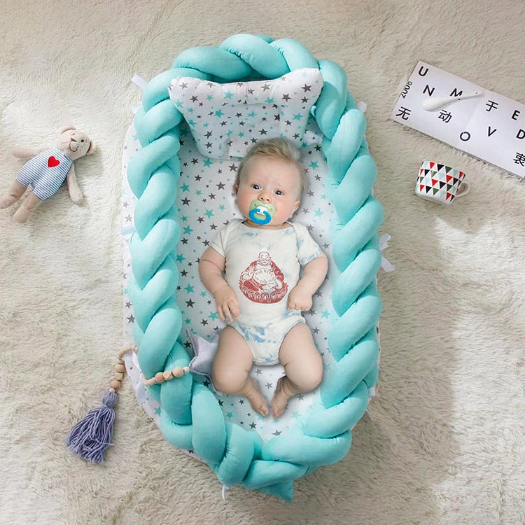 Cotton Woven Folding Portable Crib Bed Bionic Removable and Washable Manual Fence Three-dimensional Protective Crib