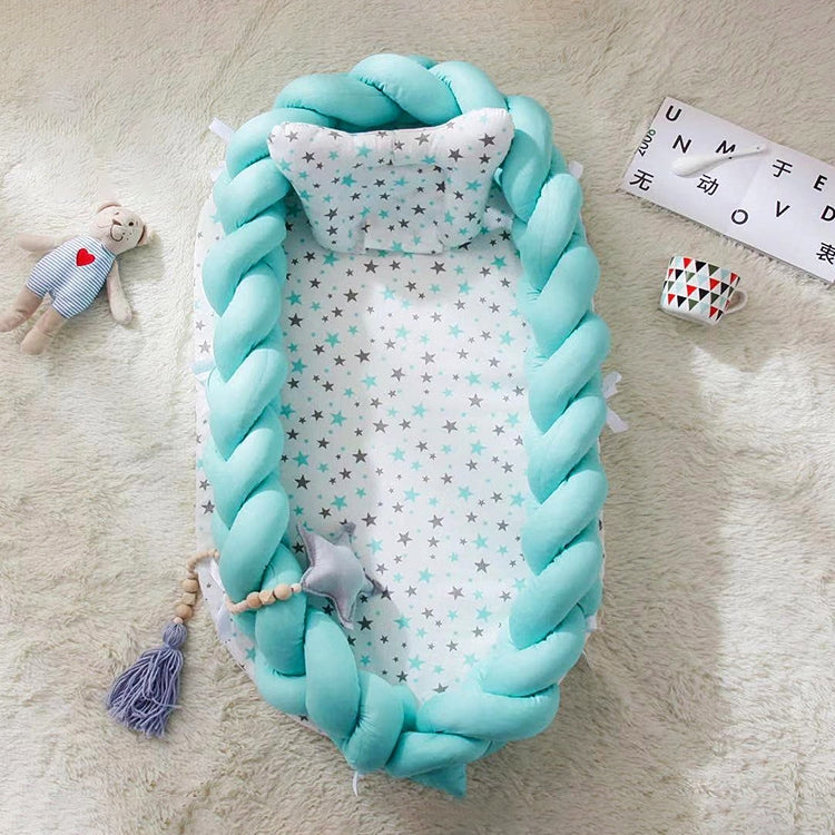 Cotton Woven Folding Portable Crib Bed Bionic Removable and Washable Manual Fence Three-dimensional Protective Crib